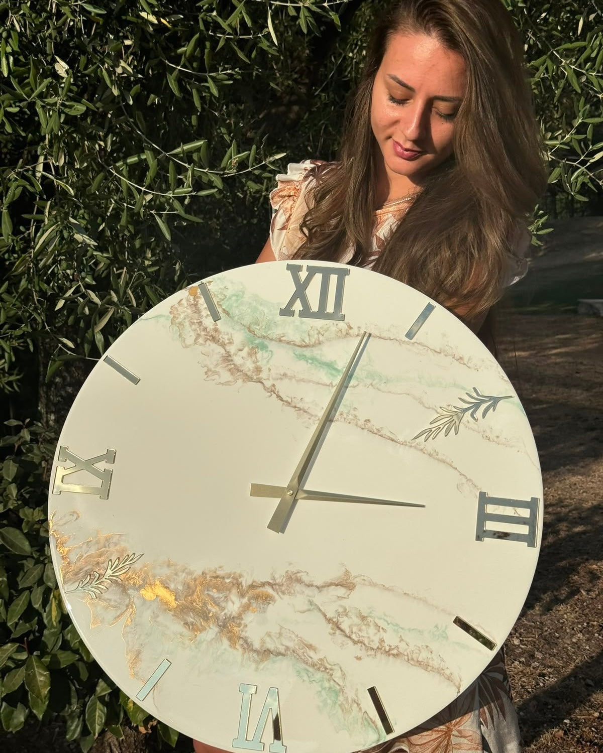 Orologio da parete in resina effetto marmo pieno
