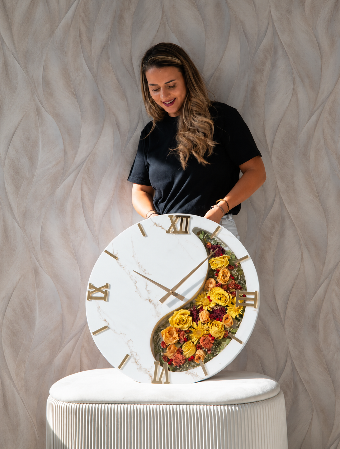 Bouquet in resina - Orologio da parete con bouquet da sposa