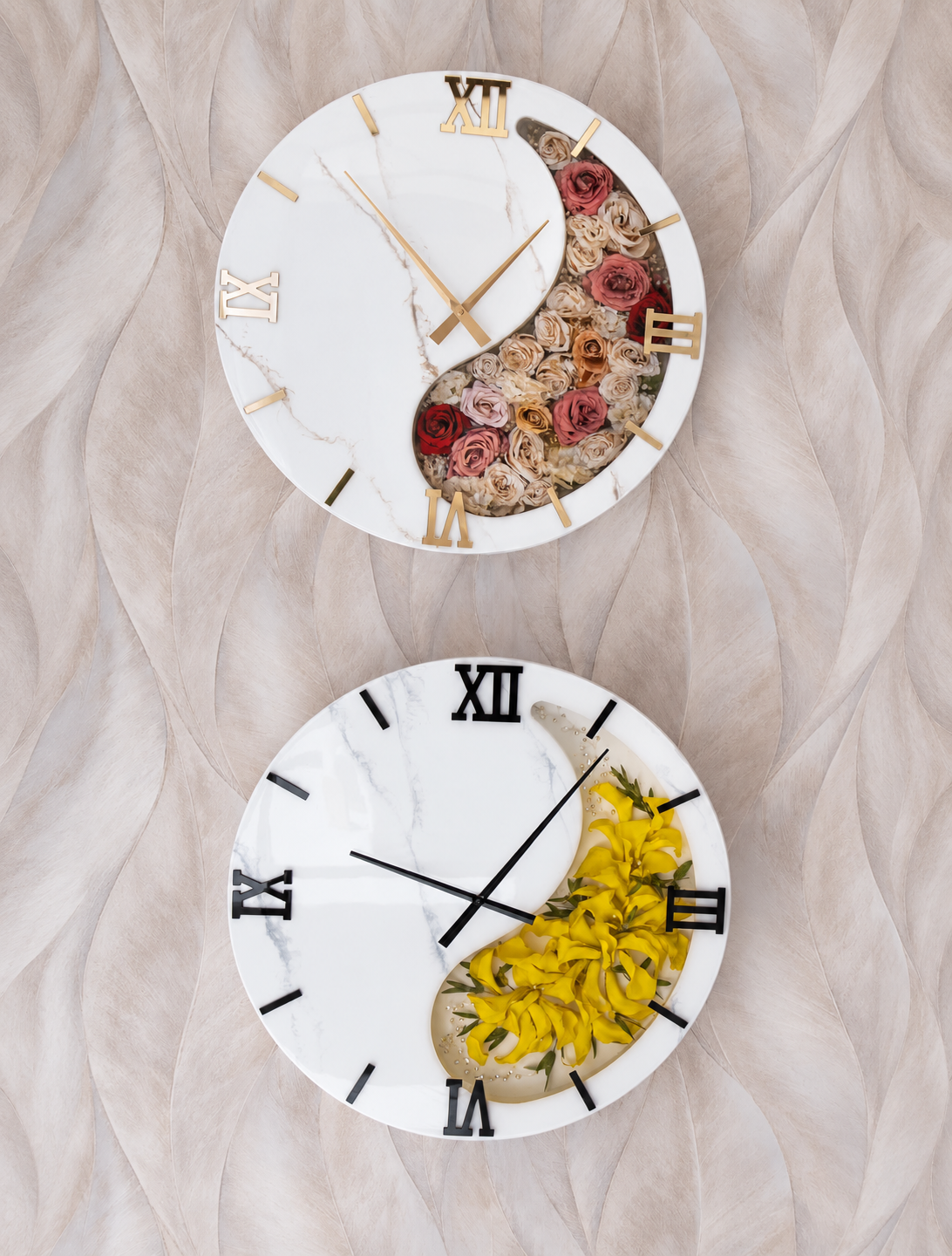 Bouquet in resina - Orologio da parete con bouquet da sposa