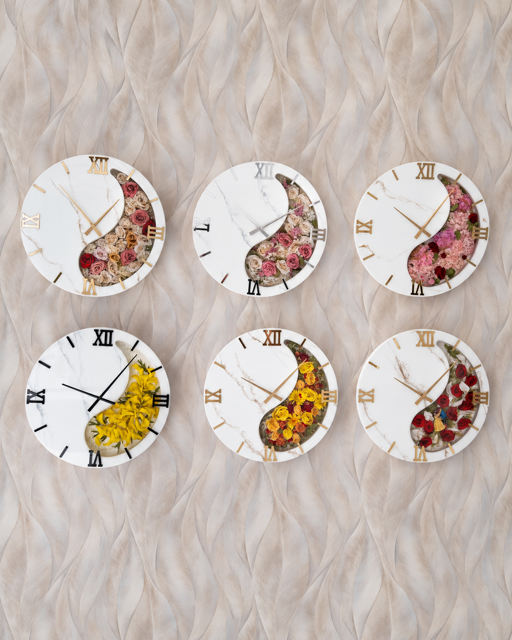 Bouquet in resina - Orologio da parete con bouquet da sposa