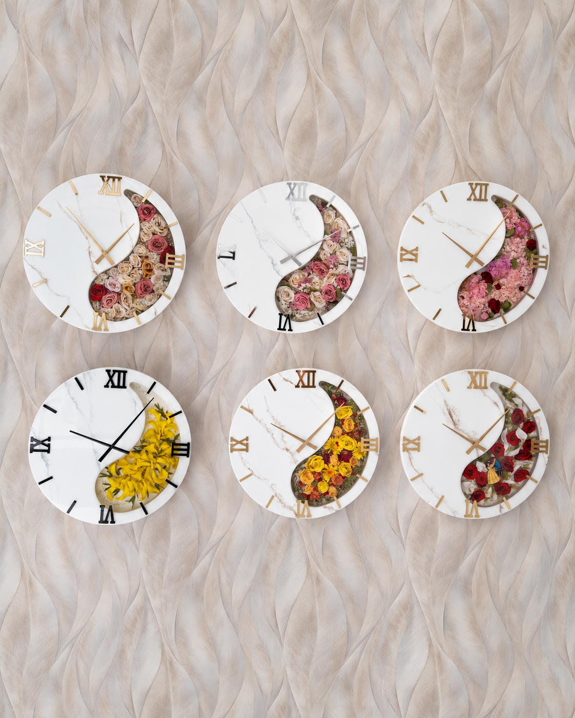 Bouquet in resina - Orologio da parete con bouquet da sposa