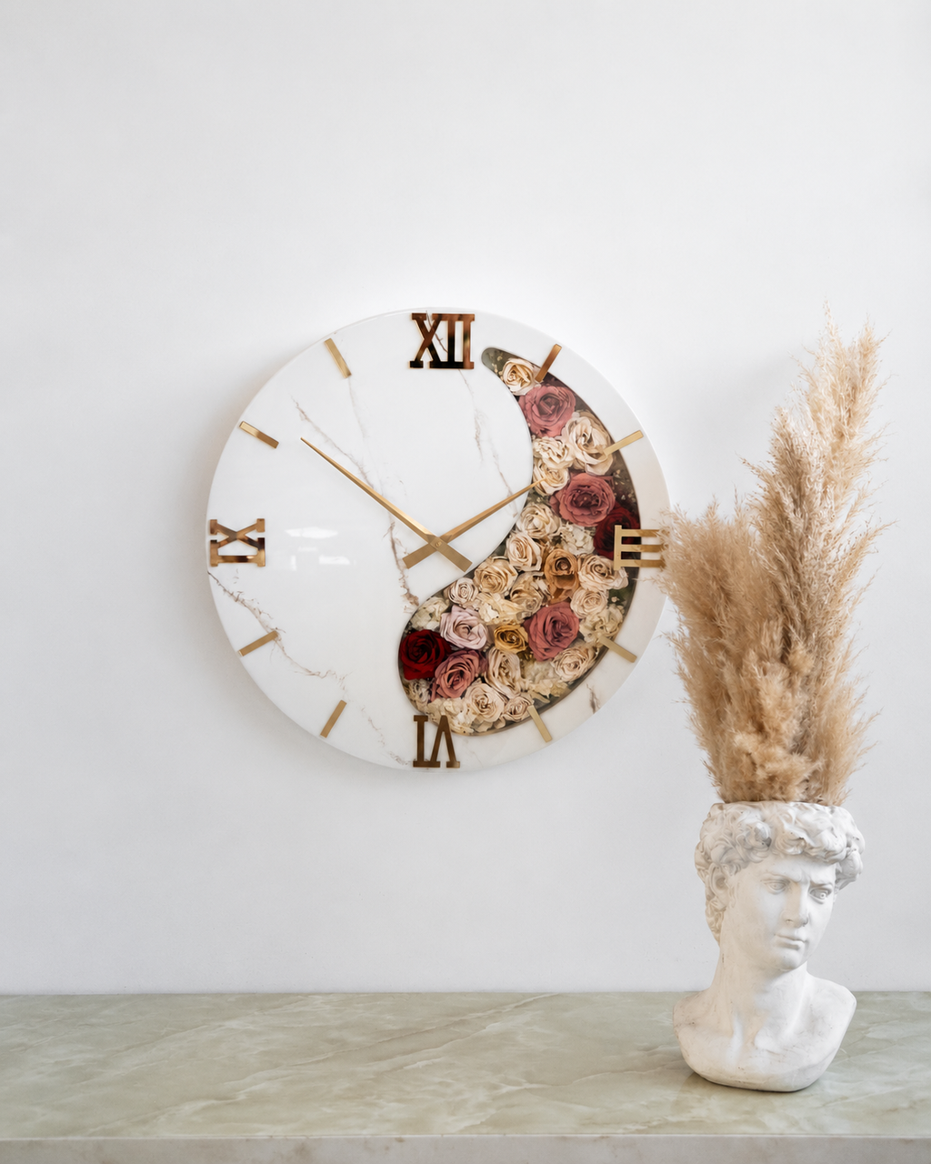 Bouquet in resina - Orologio da parete con bouquet da sposa