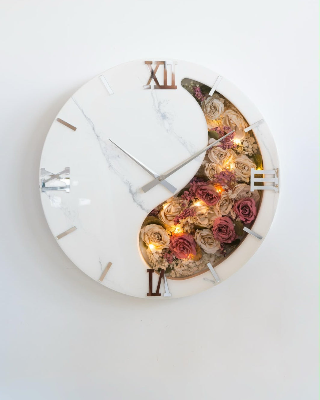 Bouquet in resina - Orologio da parete con bouquet da sposa