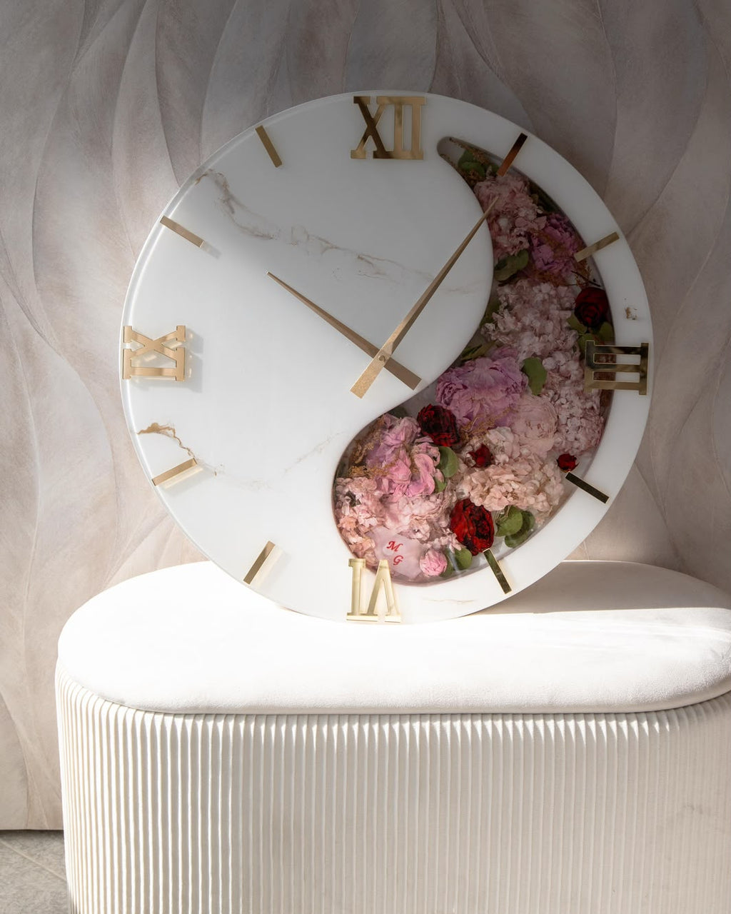 Bouquet in resina - Orologio da parete con bouquet da sposa